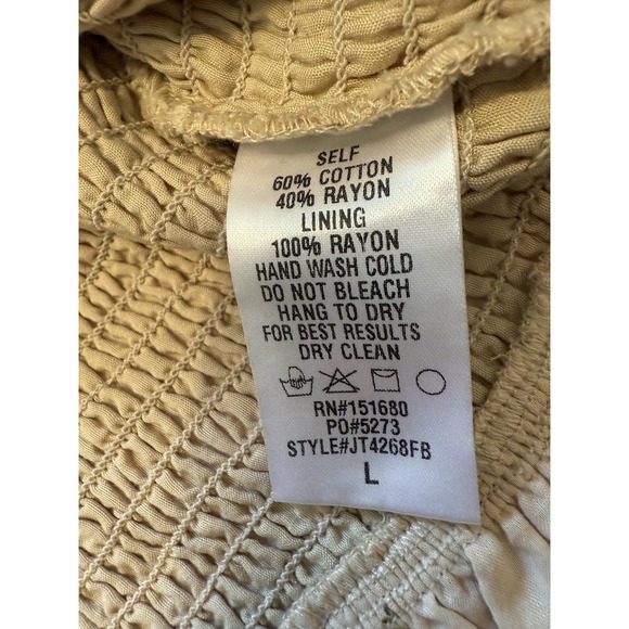 Fab'rik Smocked Floral Top Cream Puff Sleeves Ivory Beige Size L - Picture 6 of 8